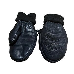 Kids leather mittens black